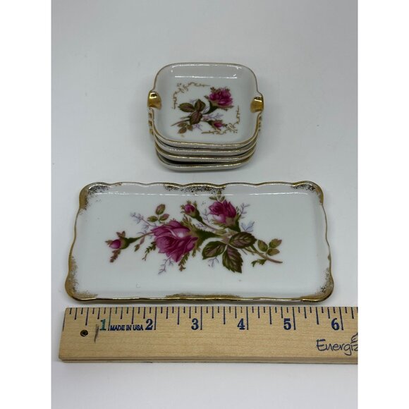 VTG Royal Sealy Japan Porcelain 5-Pc Dresser Set Hand Painted Roses Shabby Chic - Picture 7 of 9